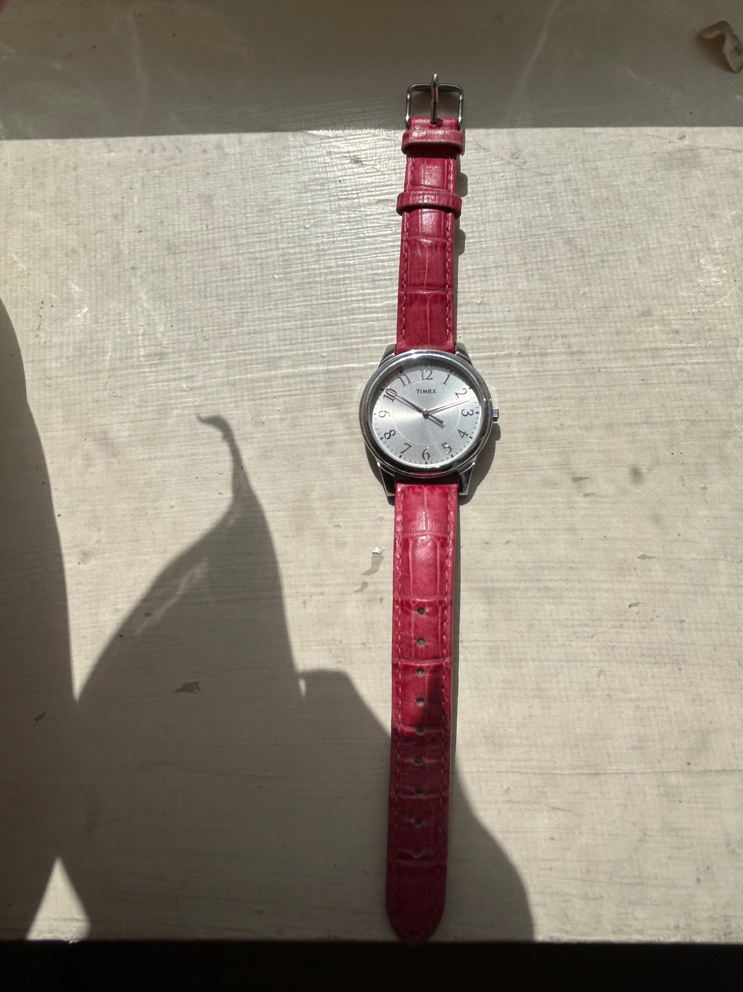 2013 Timex Silver Dial Pink Leather Strap Quartz Watch