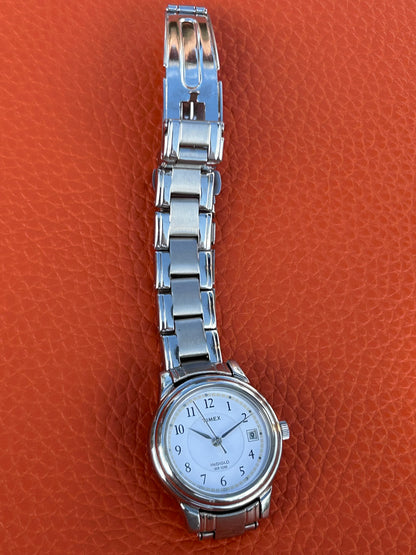 2009 Timex Date Window White Dial Indiglo Metal Strap Quartz Watch