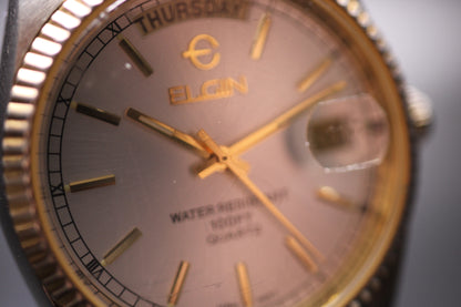 1990s Elgin Presidential DayDate Fluted Bezel Quartz Watch Ref. FC-12