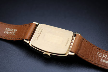1990s Gruen Curvex Re-issue 10 Micron Gold Plating Small Seconds Tank / Tonneau Case Quartz Watch
