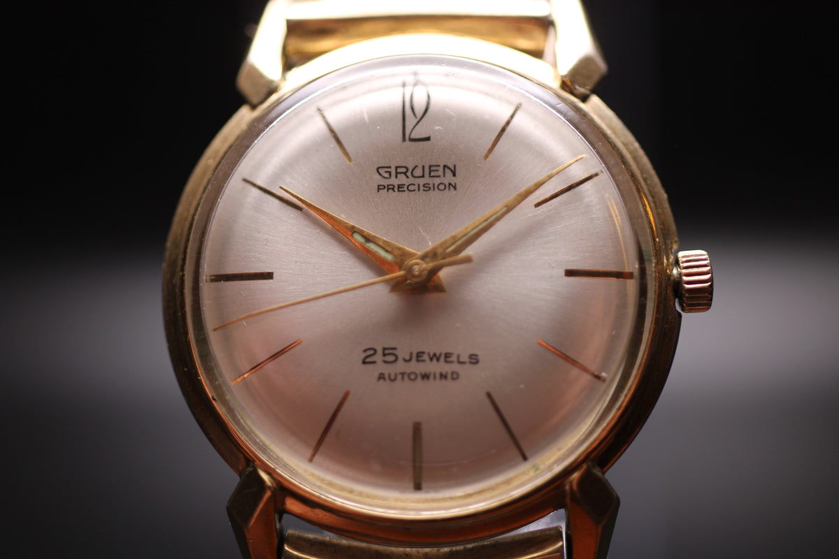 1970s Gruen Precision 25-Jewel Autowind 10K Rolled Gold Case