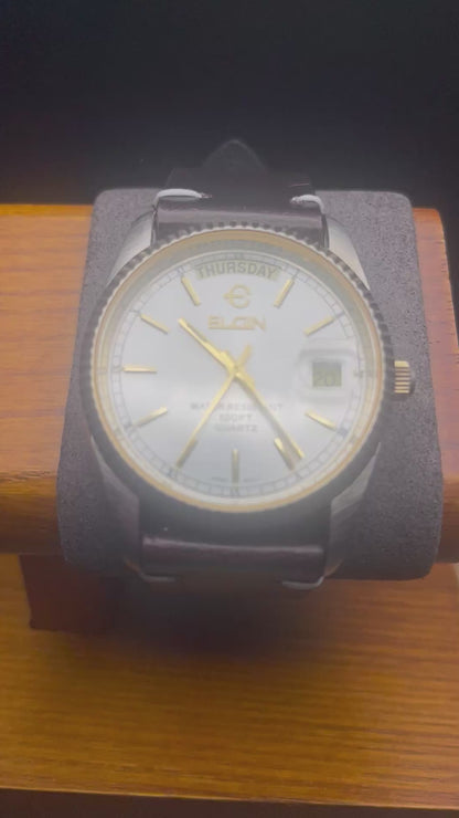 1990s Elgin Presidential DayDate Fluted Bezel Quartz Watch Ref. FC-12